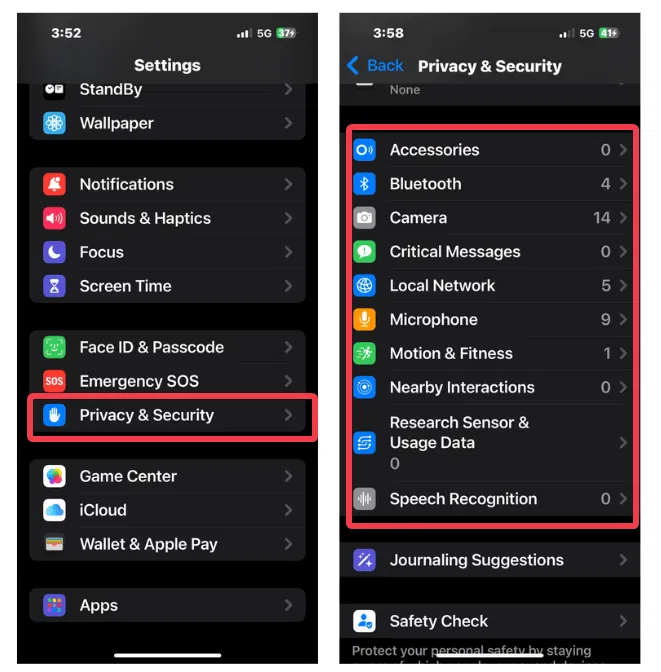 Vérifier les autorisations de l'application