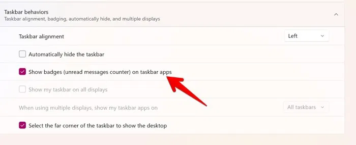 Badges de notification de la barre des tâches Windows 11
