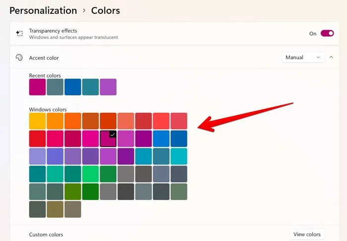 Accent de couleur de la barre des tâches Windows 11 Choisir
