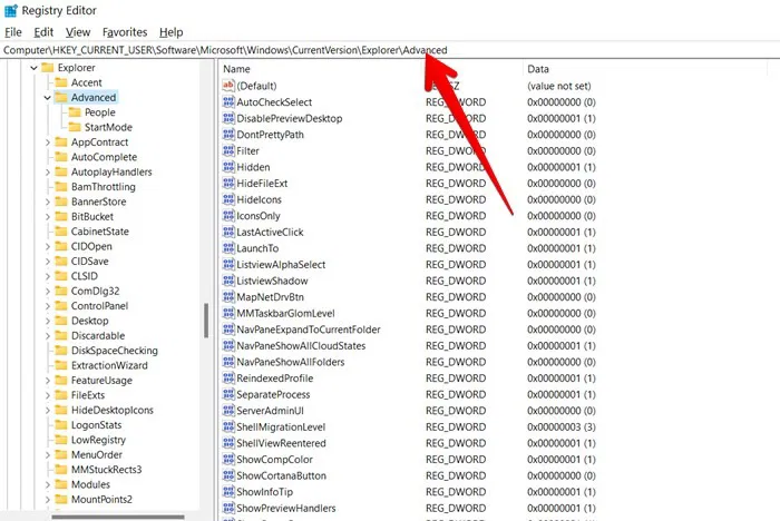 Registre dernier actif de la barre des tâches Windows 11