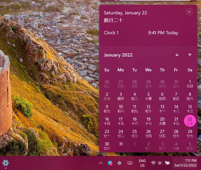 Horloge et calendrier de la barre des tâches Windows 11