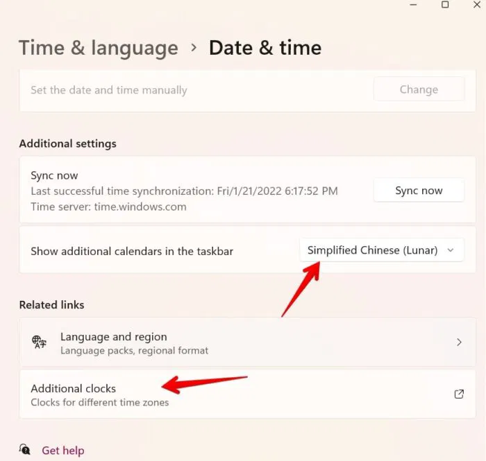 Ajout d'horloge et de calendrier dans la barre des tâches de Windows 11