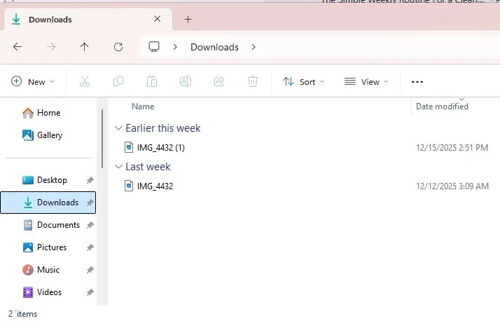 Tri du dossier Téléchargements.