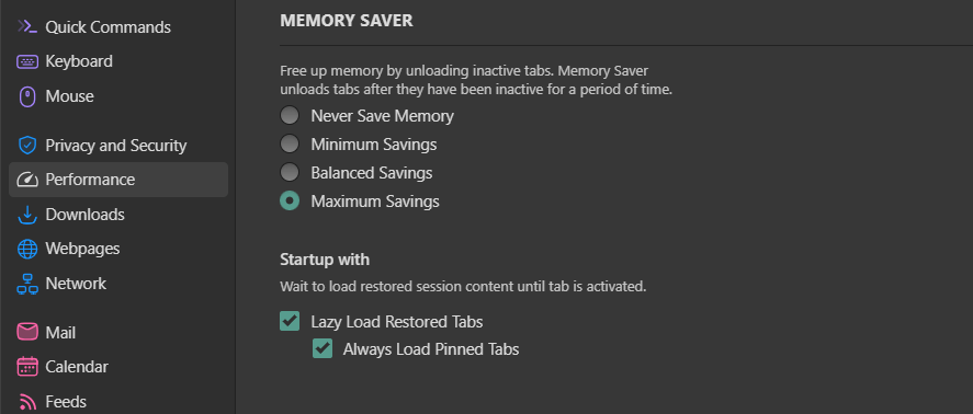Activation de la mise en veille prolongée des onglets via l'économiseur de mémoire dans Vivaldi