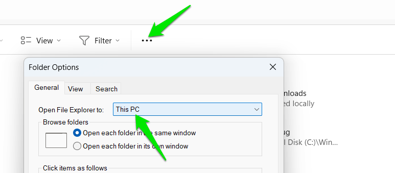Ouvrez ce PC par défaut dans l'Explorateur de fichiers