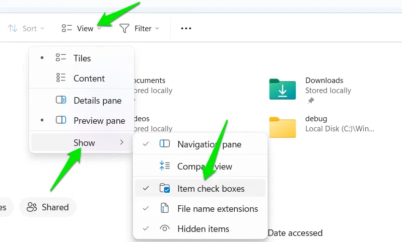 Option Ajouter des cases à cocher d'élément Explorateur de fichiers
