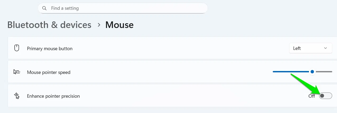 Désactivation de la précision améliorée du pointeur dans les paramètres Windows