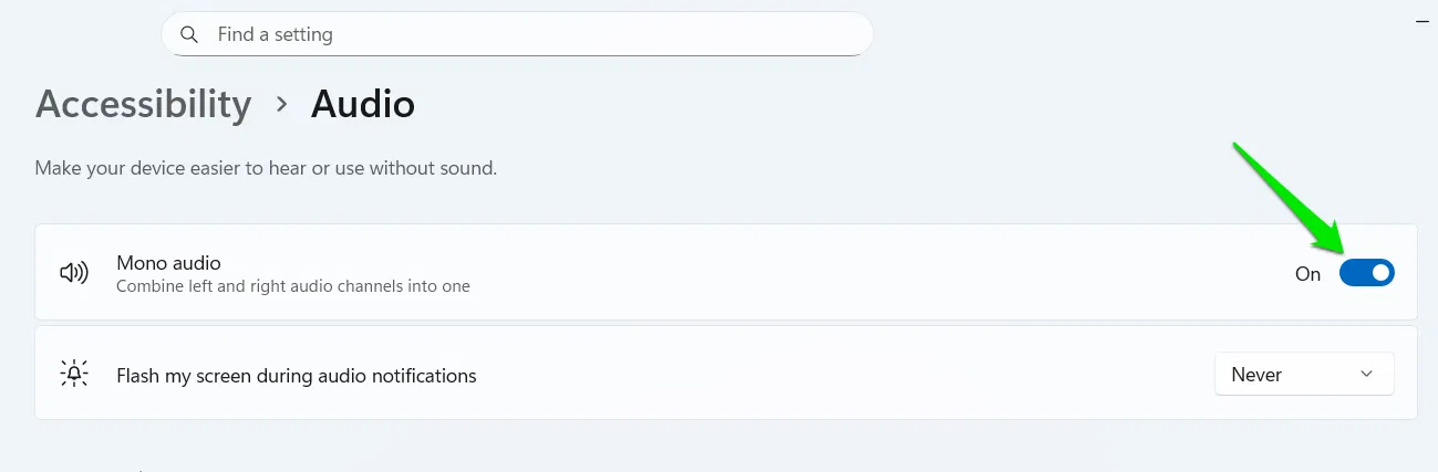 Option audio mono dans Windows 11