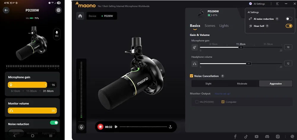 Application mobile et application de bureau Maono Link.