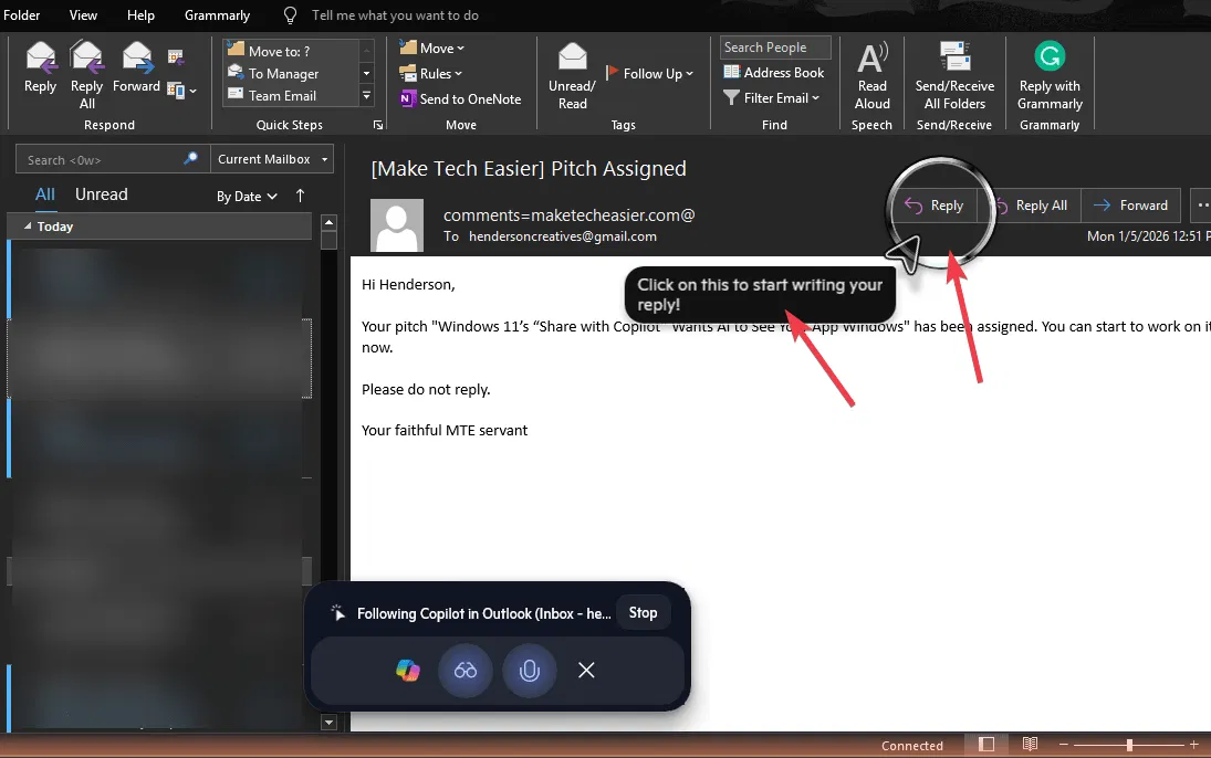 Aide Copilot pour répondre à l'e-mail