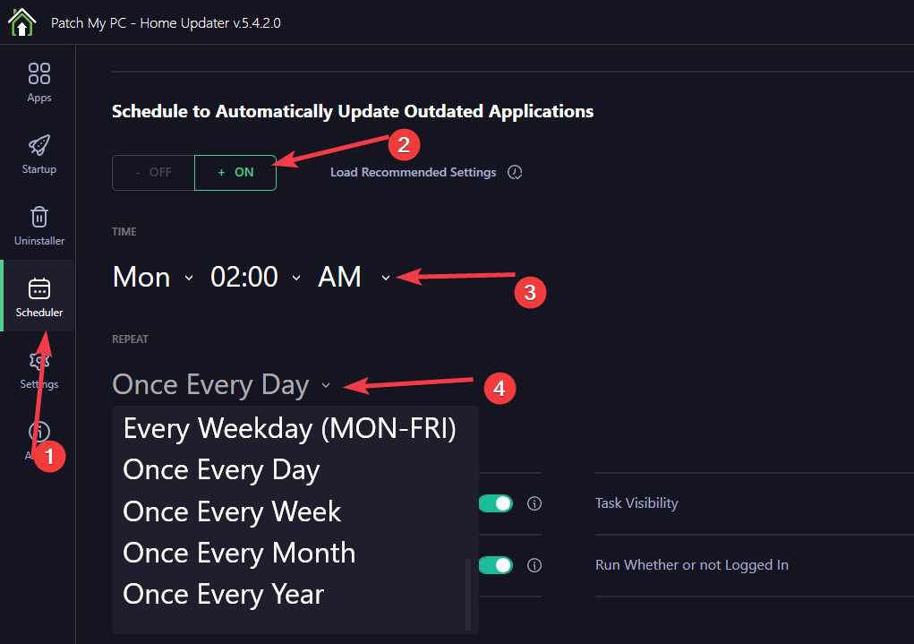 Personnaliser le planificateur PatchMyPC