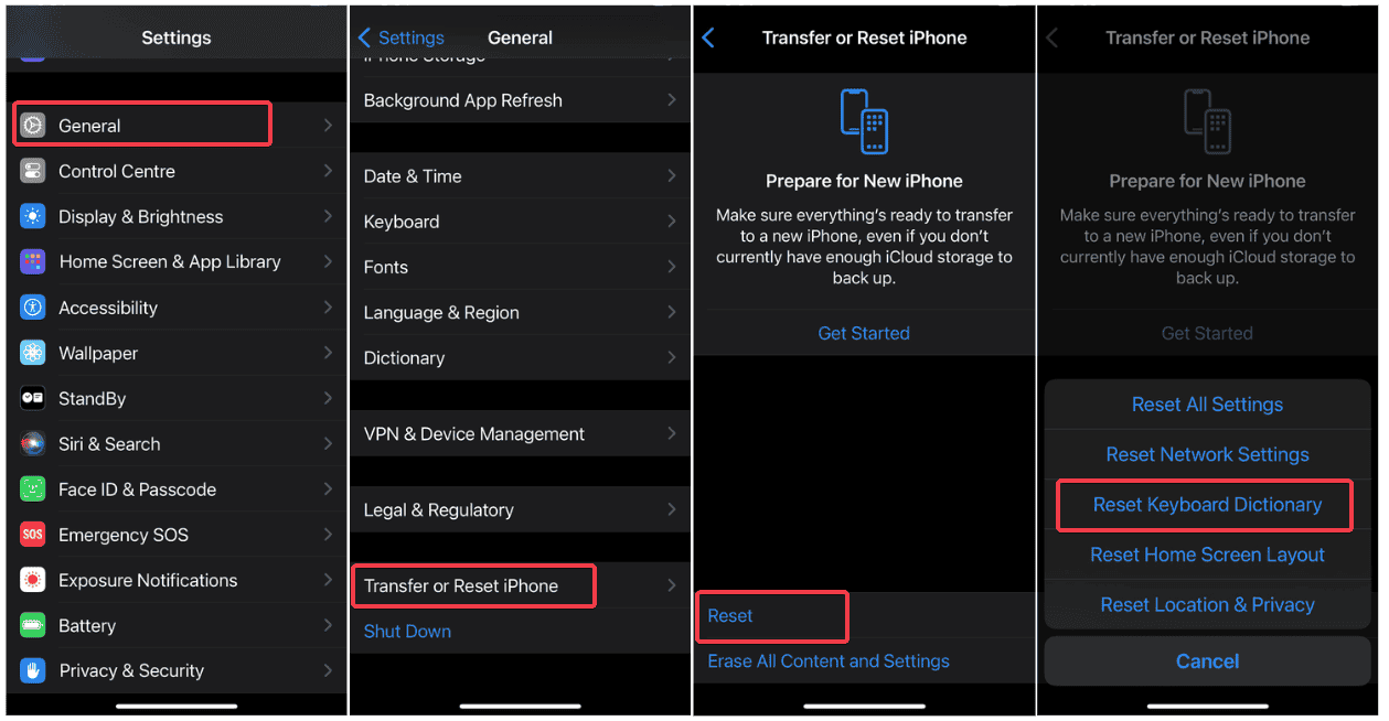 Réinitialiser le dictionnaire du clavier iPhone