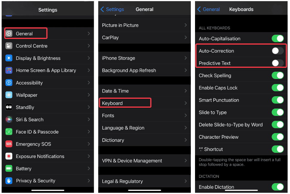 Désactiver la correction automatique et le texte prédictif