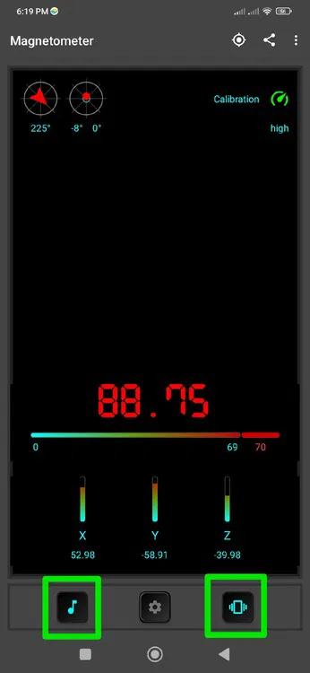 Options d'alerte dans l'application Magnétomètre
