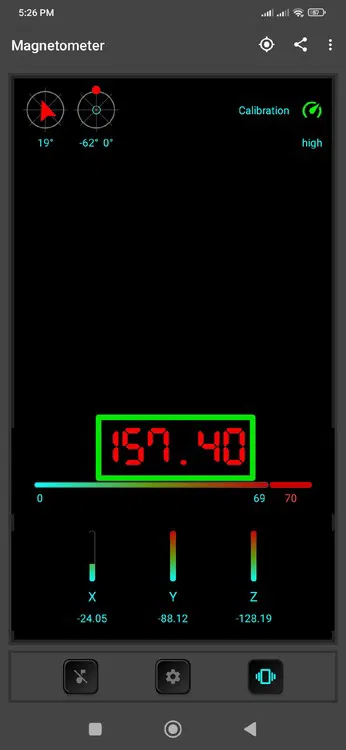 Lecture élevée dans l'application Magnétomètre
