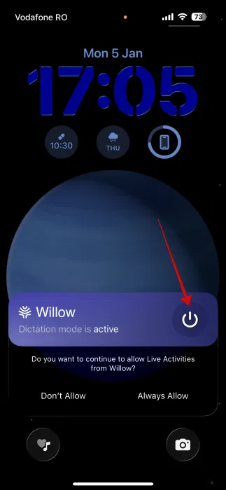 Désactiver Willow depuis l'écran de verrouillage sur iPhone.