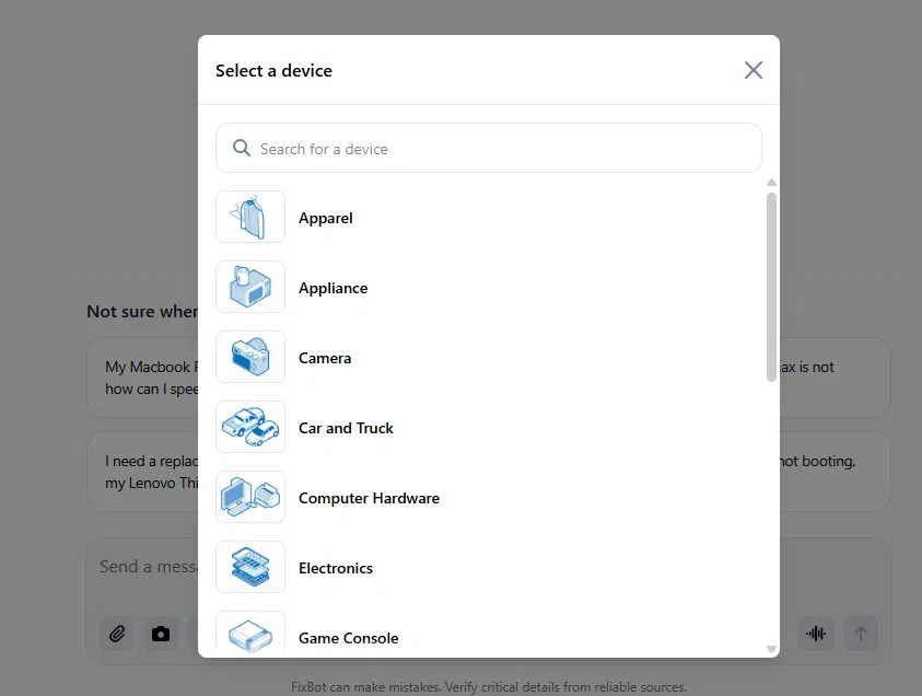 Choisir un appareil.