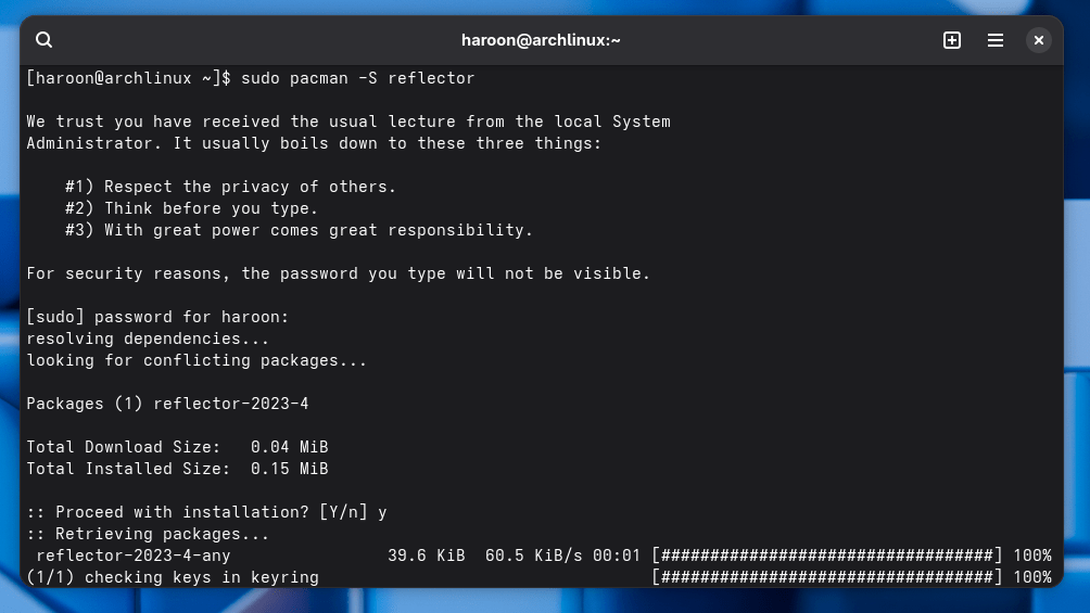 Installation de Reflector sur Arch Linux
