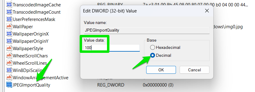 Sélection d'une qualité de papier peint à 100 % dans le registre