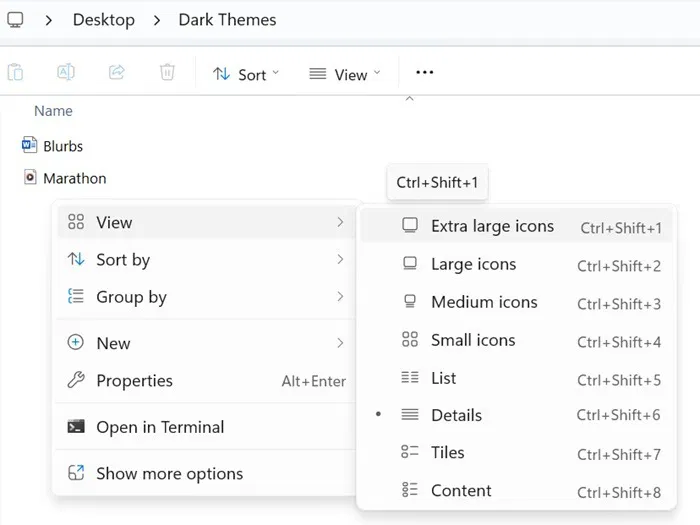 Faites un clic droit dans un espace blanc pour 