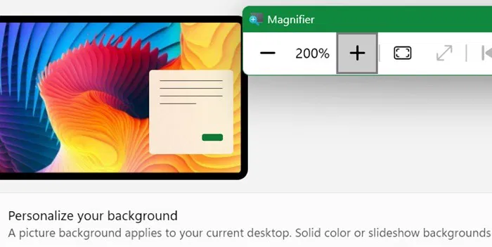 La loupe d'écran Windows 11 en action avec un grossissement de 200 %.