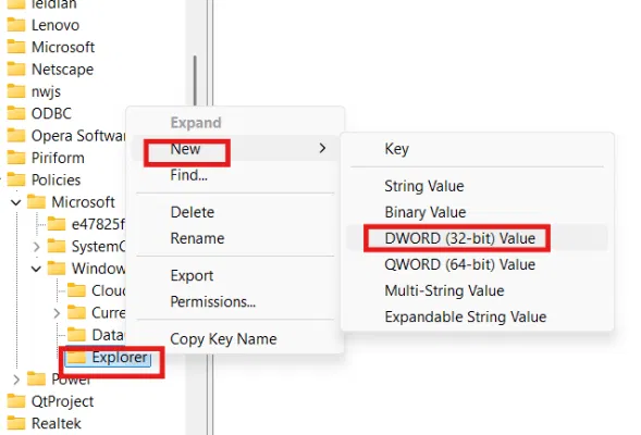 Explorateur Windows Dword