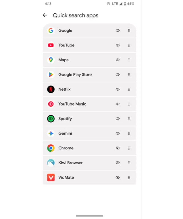Résultat de la recherche rapide d'applications