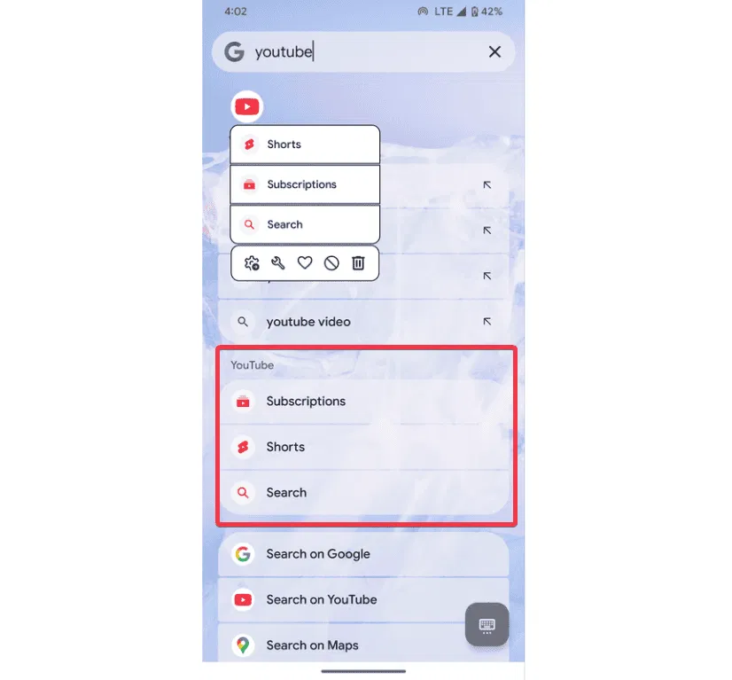 Ouvrir les raccourcis via les applications