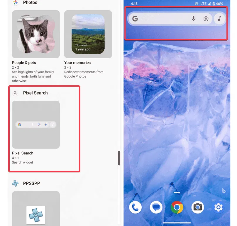 Widget de recherche de pixels ajouté