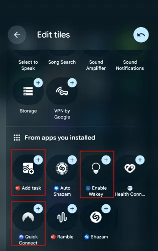 Ajout de vignettes de paramètres rapides supplémentaires via les applications installées sur Android.