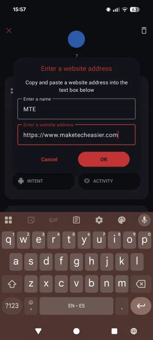 Création d'une vignette de site Web pour les paramètres rapides à l'aide de l'application Raccourcis de vignettes.