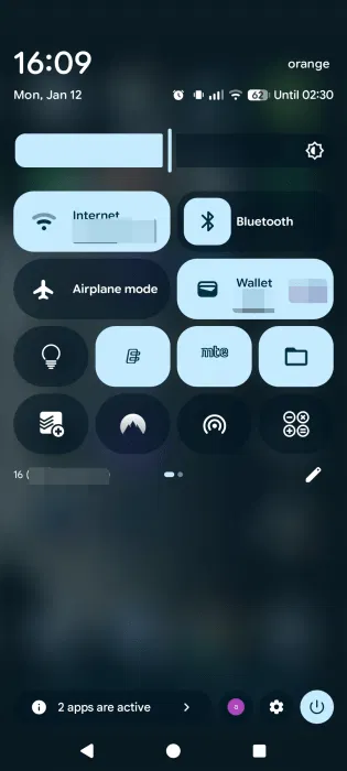 Vue personnalisée des paramètres rapides sur le téléphone Android.