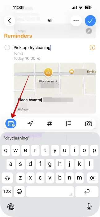 Bouton de calendrier iPhone Rappels critiques