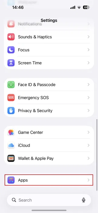 Accédez aux applications dans les paramètres de l'iPhone.