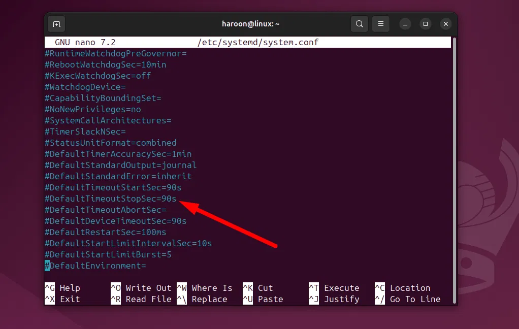 Affichage du fichier de configuration Systemd sur le terminal