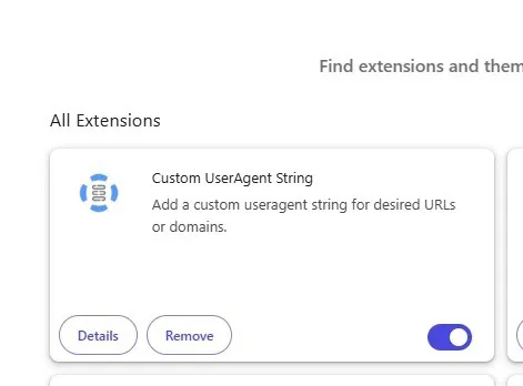Activez l’extension de chaîne UserAgent personnalisée.