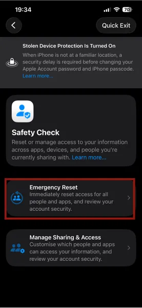 Réinitialisation d'urgence de l'iPhone