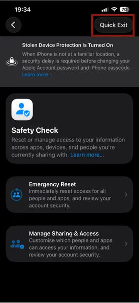 Sortie rapide iPhone