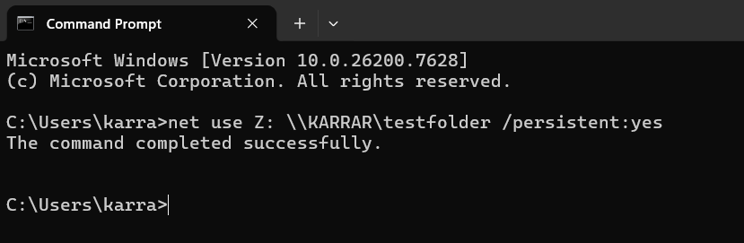 Cmd exécutant la commande Net Use