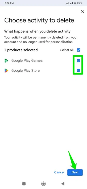 Supprimer toutes les activités du Play Store
