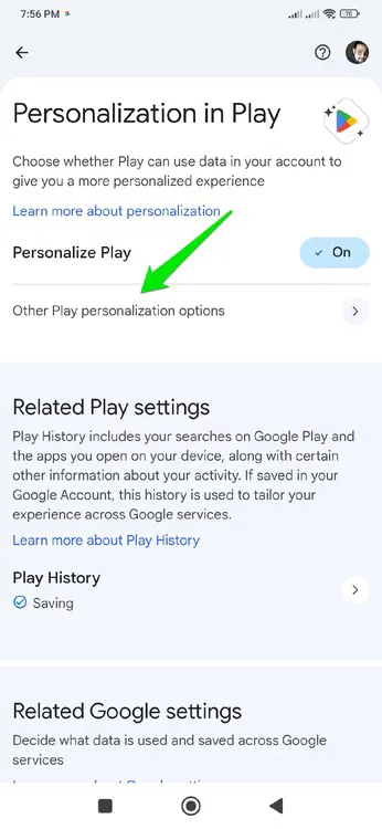 Autres options de personnalisation dans Play Store
