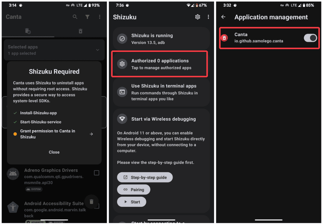 Activer l'autorisation de l'application Forcanta dans Shizuku