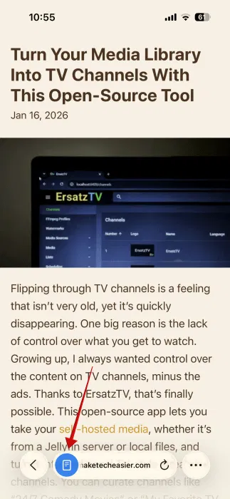Appuyez sur l'icône du mode Lecteur dans la barre d'adresse de Safari sur iPhone. 