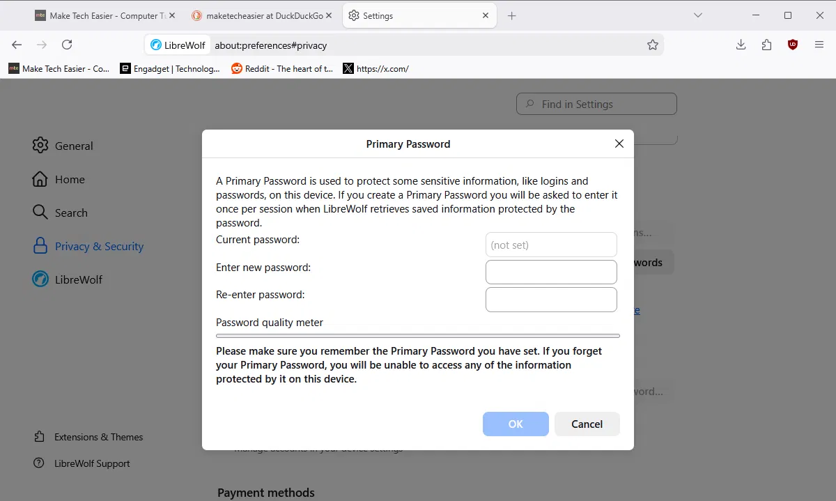 Mot de passe principal Librewolf