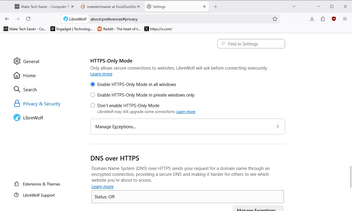 Mode Http uniquement Librewolf