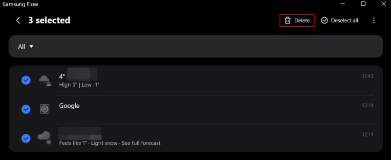 Suppression des notifications de Samsung Flow sur PC. 