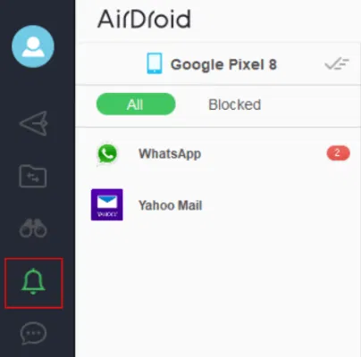 En appuyant sur le bouton de notification dans AirDroid.
