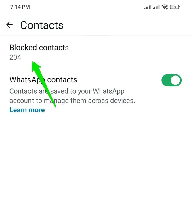 Option Contacts bloqués dans WhatsApp