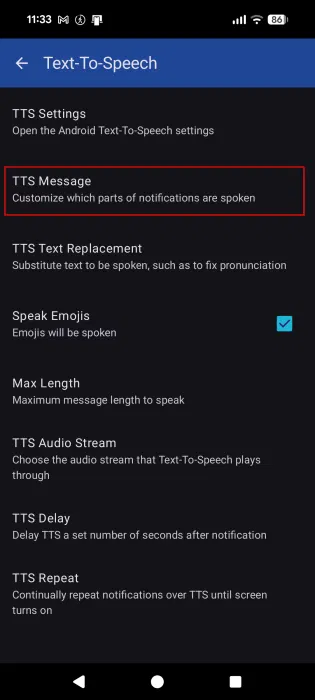 Notifications vocales Messages Tts