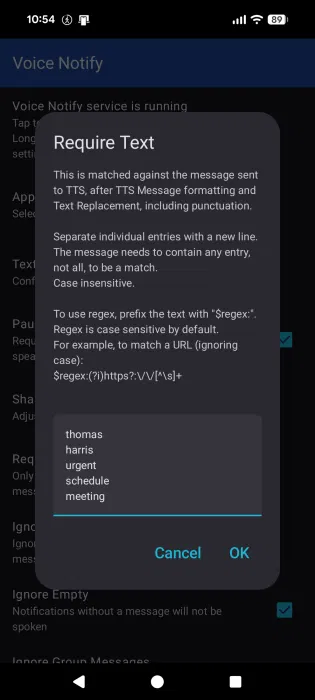 Liste des termes des notifications vocales